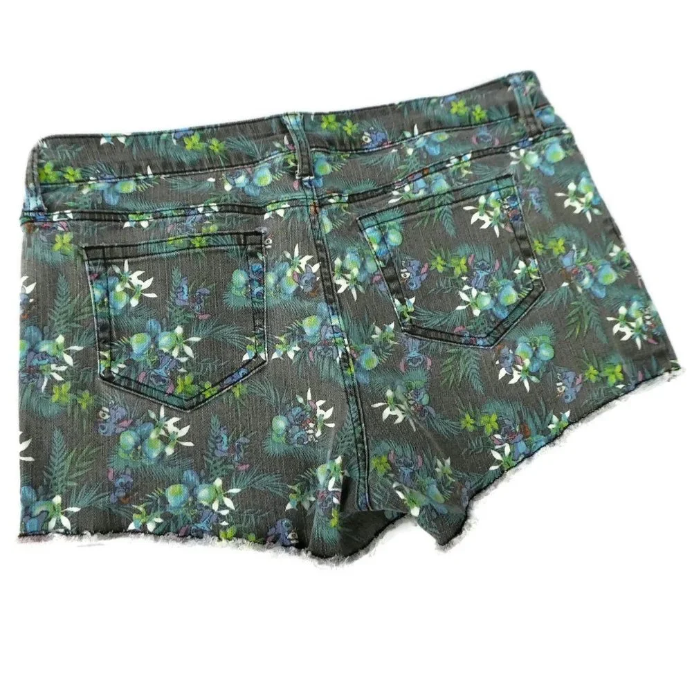 Disney Lilo Stitch Shorts Jean Cotton Stretch Mid Rise Cartoon Juniors 15